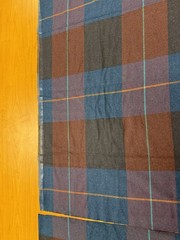 Blue Black Navy Teal Orange Tartan Wool Fabric 2 Pc Lot Tot 130×58”