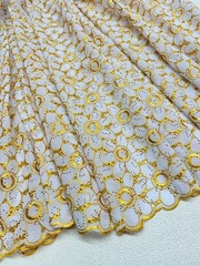 White Gold Voile Lace| Gold Floral Lace Embroidery| Sold by 5 Yards.