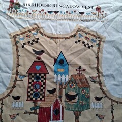 Cut & Sew Birdhouse Americana Vest Panel Folk Art Applique Bird House One Size
