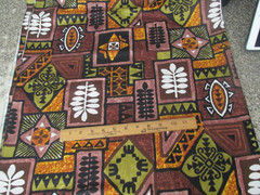 Rare 3 yards x 44″ Hawaiian Textiles Fabric Brown Green Yellow Geomectric Design