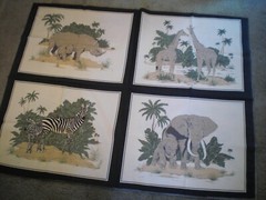 4 African Safari Animals Fabric Quilting Pillow Panels 22 x 17