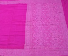 Sushila Vintage Indian Magenta Scrap Saree Pure Georgette Silk Woven Sari Fabric