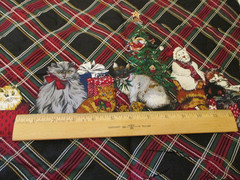 Cotton Blend FABRIC Hamil Textiles Christmas Cats Border on Tartan Plaid 1yd 34″