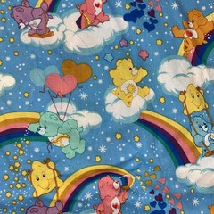 Care Bears On Blue W/ Clouds Rainbows FQ 19” X 20” Cotton Fabric Prewashed