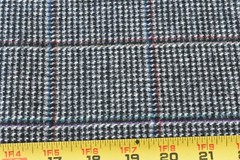 By 1/2 Yd, 45″ Wide, Gray Blue Red Black Plaid Light-to-Mid-Weight Wool, P4164