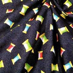 Quilters: Spools of Thread Tossed on Charcoal, Cotton Fabric by Henry Glass