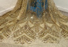 Gold Beaded Sequins Embroidery Lace Fabric 50” Width By The Yard