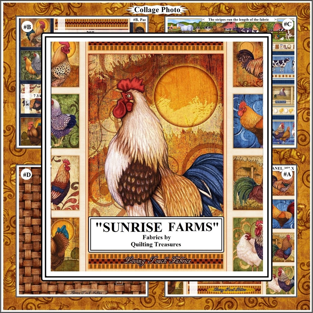 QUILTING TREASURES “SUNRISE FARMS” ROOSTER FARM ANIMALS FABRICS
