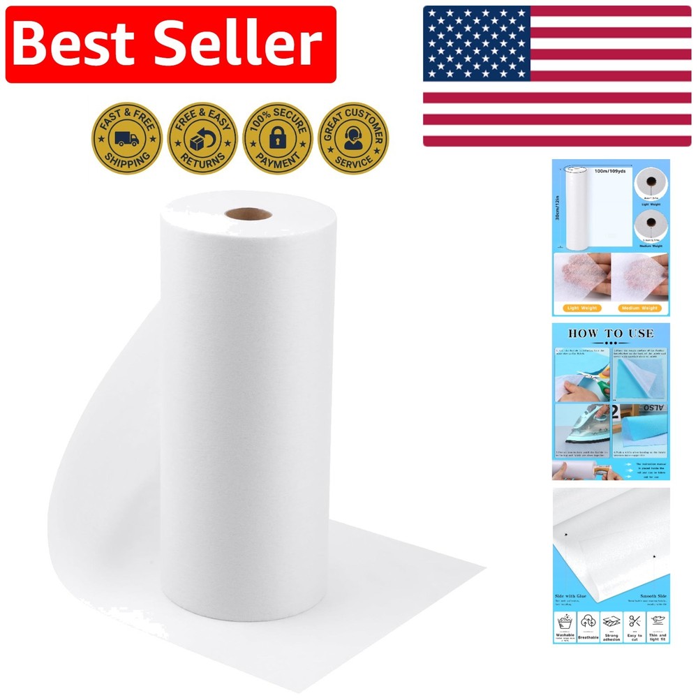 Iron-On Non-Woven Interfacing Fabric – White 11.6″ X 109yd for Quilting & Crafts