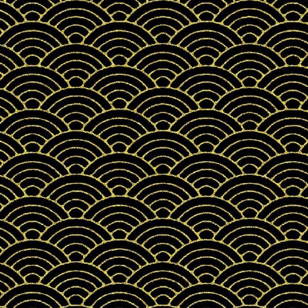 Timeless Treasures Lotus Garden Black and Gold Waves Cotton Fabric by the Yard