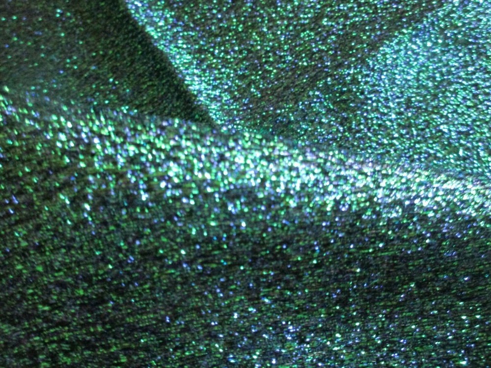 1.8 Yards Metallic Dark Green & Blue Woven Synthetic Fabric 38″ Wide Shiny
