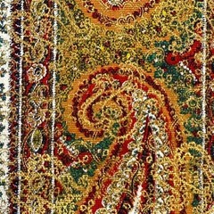 Vintage Style Paisley Floral Metallic Gold Iridescent Fabric Remnant 17×36