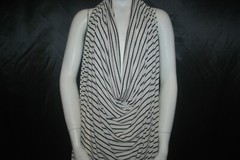 Linen Cotton Rayon Knit Jersey fabric 1/8″ Black 7/16″ Natural Oatmeal Stripes