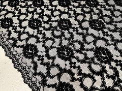 BLACK Corded Embroidery Lace Fabric 50” Width 1 Yard