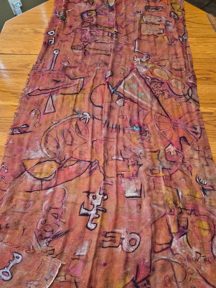 Hand-Painted Abstract Patterned Fabric 48″ X 72″ Rustic Earthy Tones Lightweight