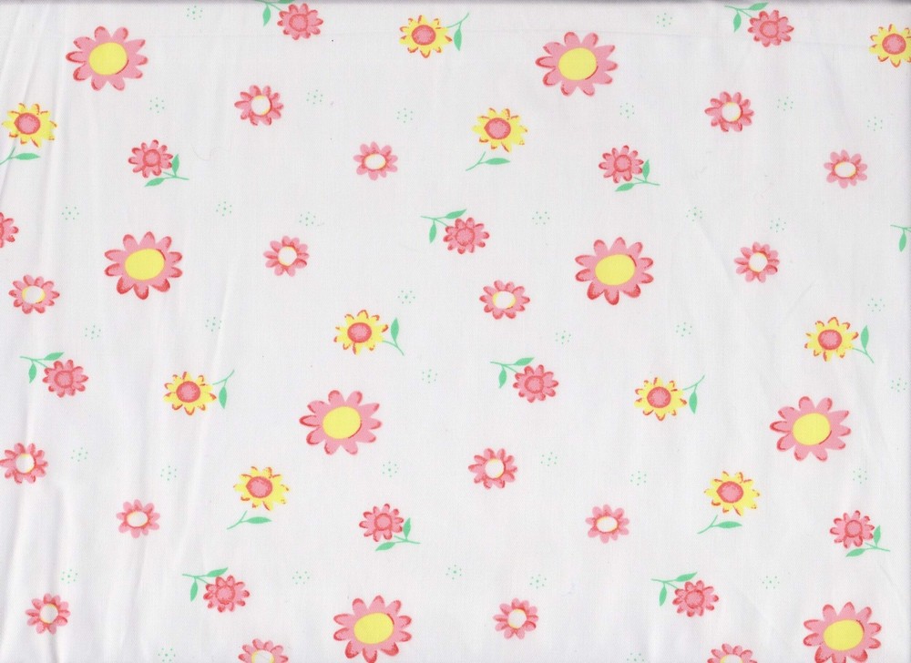 White / Pink Floral Cotton Drill Fabric 115cm Wide (per metre)