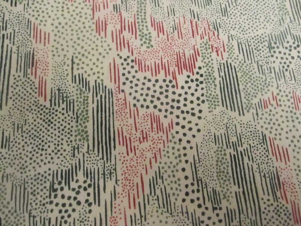 Cotton Poly Abstract Green Red Dots Lines on white Fabric 2yd x 44