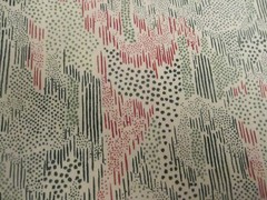 Cotton Poly Abstract Green Red Dots Lines on white Fabric 2yd x 44