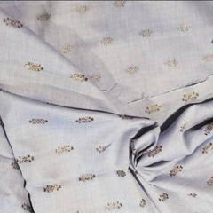 Light Blue Chambray Cotton Shirting w/ Metallic Copper Woven Accents – Tres Chic