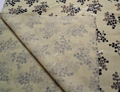 3 yd x 58″ w Polyester Fabric Light Lime w/Black & Brown Leaf Design NO STRETCH