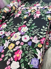 Multicolor Embroidery Pink Yellow 3d Floral Lace Fabric 50” W 1 Yard Black MESH