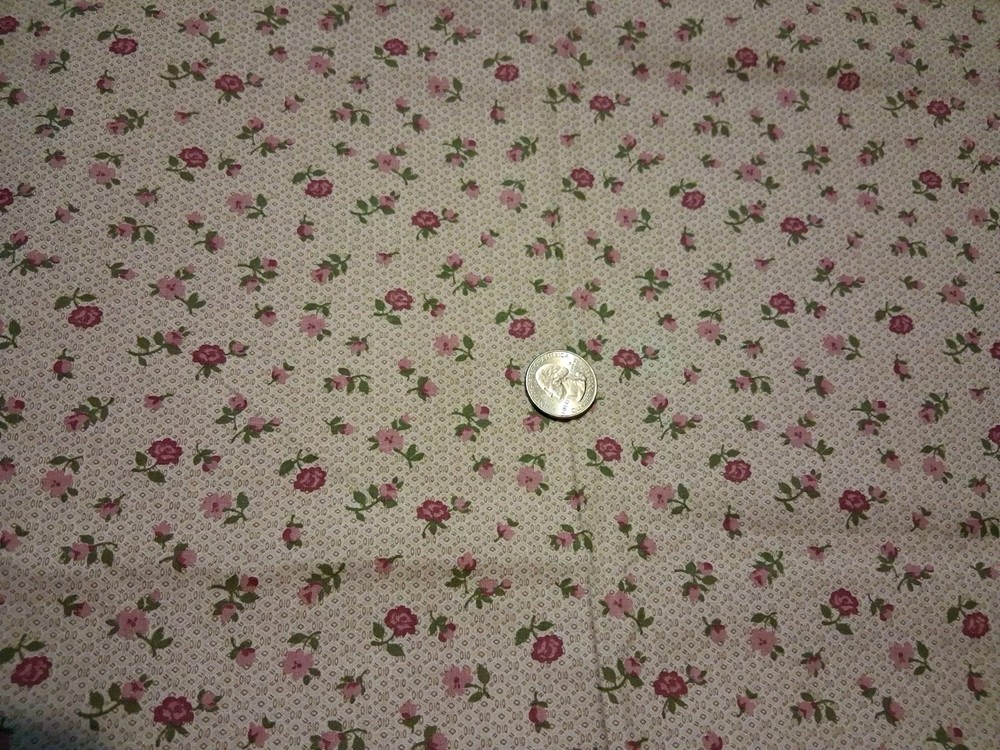 Pink And Green Floral On White Cotton Fabric 44″ X 32″