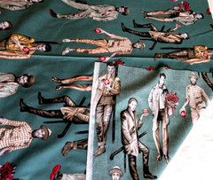 Alexander Henry Cotton Fabric Brawn with Brains Pin Ups Zombies Green 45″ W BTY