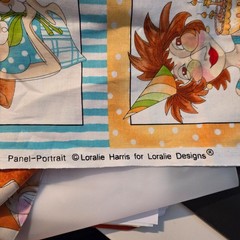 VTG Loralie Harris PORTRAIT Fabric Panel OOP Whimsical Ladies Cotton 24″x44″