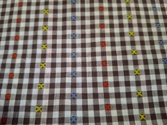 BROWN GINGHAM FABRIC EMBROIDERED X’s 2.5yd x46″ READ