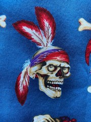 SHAMASH SONS FABRIC~Skull Heads~CROSSBONES~Indian Chief~Pirate~ROSES~Durag~BLUE~