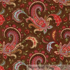 BonEful Fabric FQ Cotton Quilt Brown Red Pink Flower Calico Paisley Thanksgiving