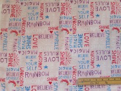 Sparkle Magic Shine Unicorn WORDS Pink Fantasy Fabric by the 1/2 Yard #83105