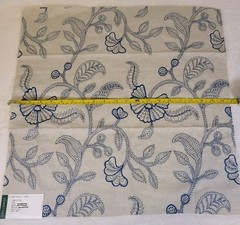 G P & J Baker Fabric Sample Blue Tan 100% Linen 20 1/2″ X 20 1/2″ Embroidered