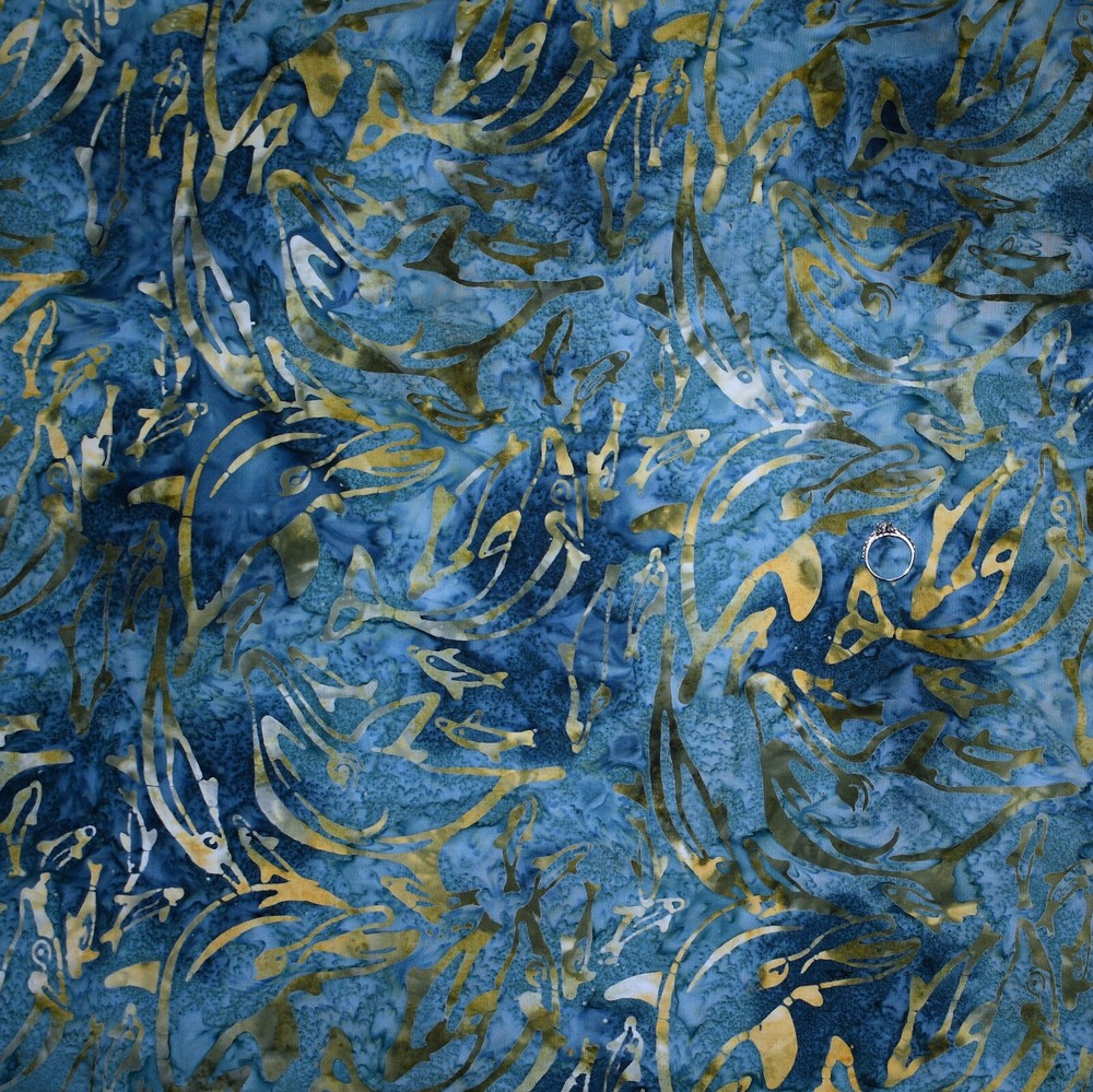 BonEFul FQ Cotton Quilt Blue Aqua Dot Rainbow Fish Dolphin BATIK Ocean Sea World
