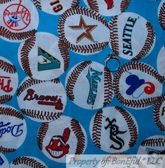 BonEful Fabric FQ Cotton Quilt MLB NLB USA VTG All Sport Team Logo Baseball Kid