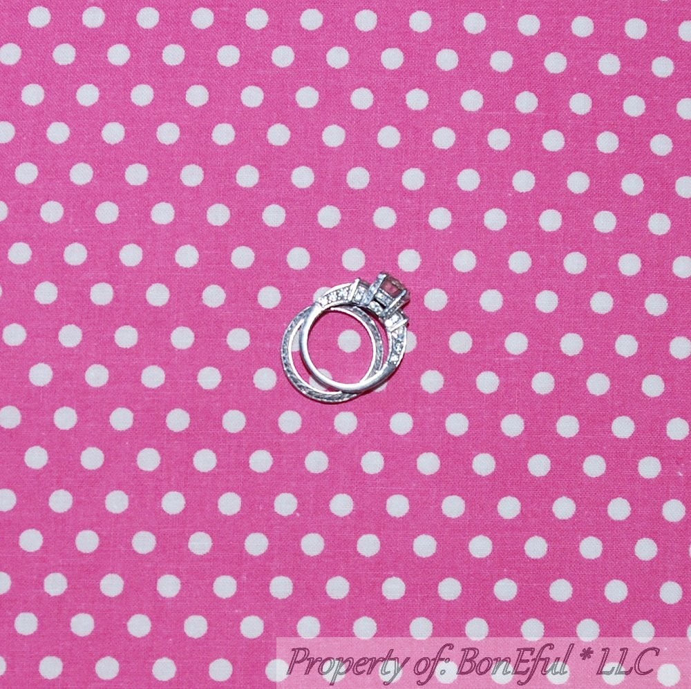BonEful Fabric FQ Cotton Quilt Pink Bright Hot White Little Polka Dot Stripe VTG