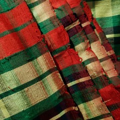 Green Red Yellow Christmas Plaid Silk Dupioni Fabric Iridescent 42″ by the Yard