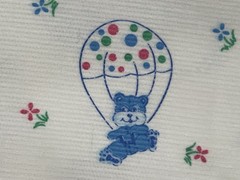 1 Yd Vintage White Corduroy Fabric Bear Balloon Blue Polka Dot Star 60W Juvenile