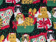2/3 Yd Vintage Christmas Cats Kittens Fabric Traditions Cotton Fabric 24″ X 44″