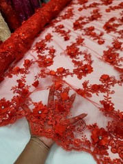 3d Red Floral Lace Fabric Sold By The Yard Embroidered Rhinestones 3d Lace Prom
