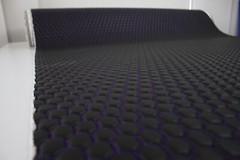 Hexagon Vinyl Grain Quilted Faux Leather Upholstery Fabric | Purple Green 55″