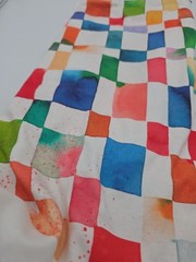 Organic Cotton Knit Sewing Fabric Colorful Watercolor Checkered Nicola Design
