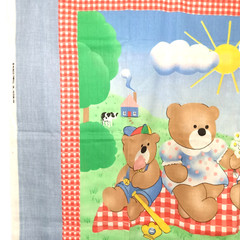 Vintage Baby Quilt Panel Fabric Teddy Bear Picnic Crib Blanket Craft 43×35.5