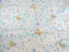 Babies on moons w Balloons & Teddy bears floating in Stars Cotton Fabric 55″ W