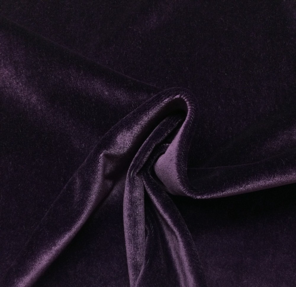 PLUSH MOHAIR DARK PURPLE WOOL VELVET UPHOLSTERY DRAPERY FABRIC BY YARD 55″W