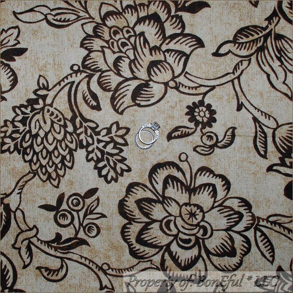 BonEful Fabric FQ Cotton VTG Decor Brown Cream Floral Toile Texture Farm House 1