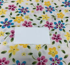 OOP Floral Fabric Pink Yellow Green Fuchsia Turquoise Blue On White Cotton 1+Yds