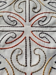 Pindler Fabric Heavy remnant 20″ X 26″- Samba- Geometric Embroidery Multicolor