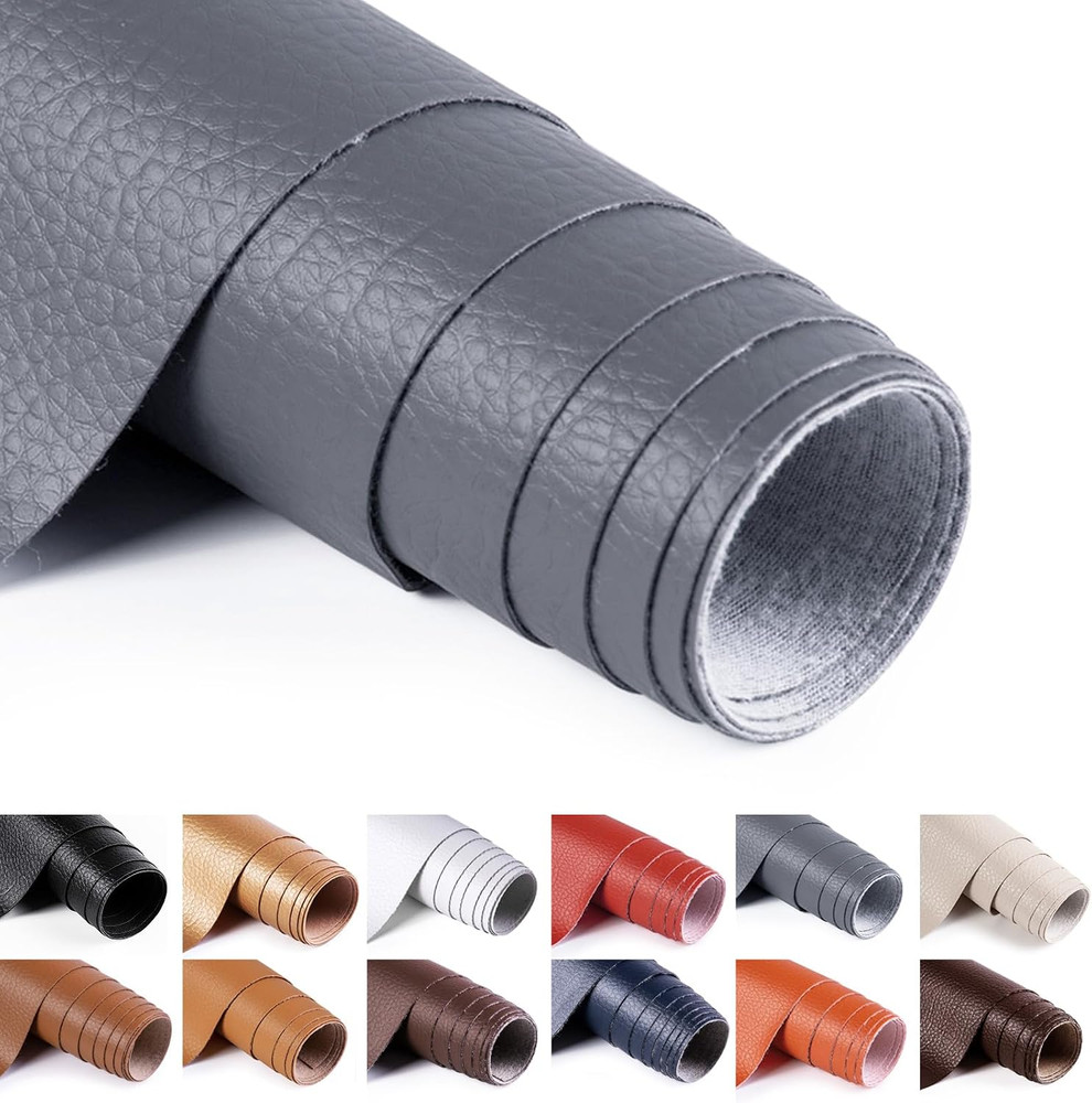 ANMINY Faux Leather Vinyl Fabric by the Yard, 54″ W 0.7MM, Gray 2 Yards