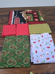 Lot of Fabric, Christmas Theme, Red, White, Green, Gold, 2lb 8oz